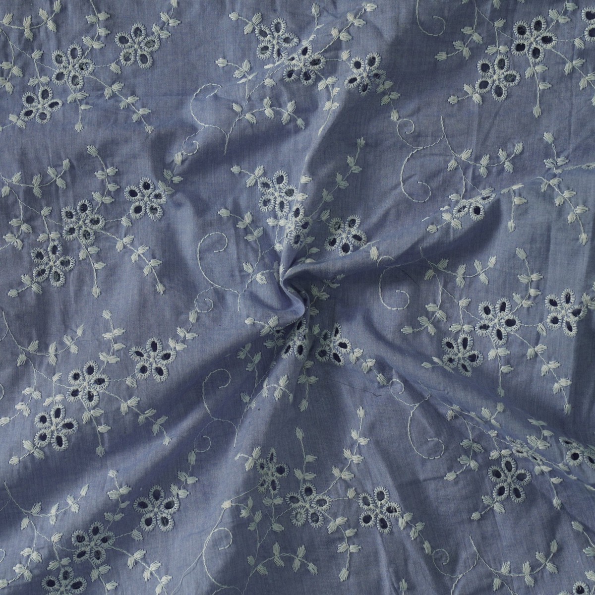 ( Width 58 Inches ) Pure Cotton Hakoba Blue With White Small Flower Jaal Fabric