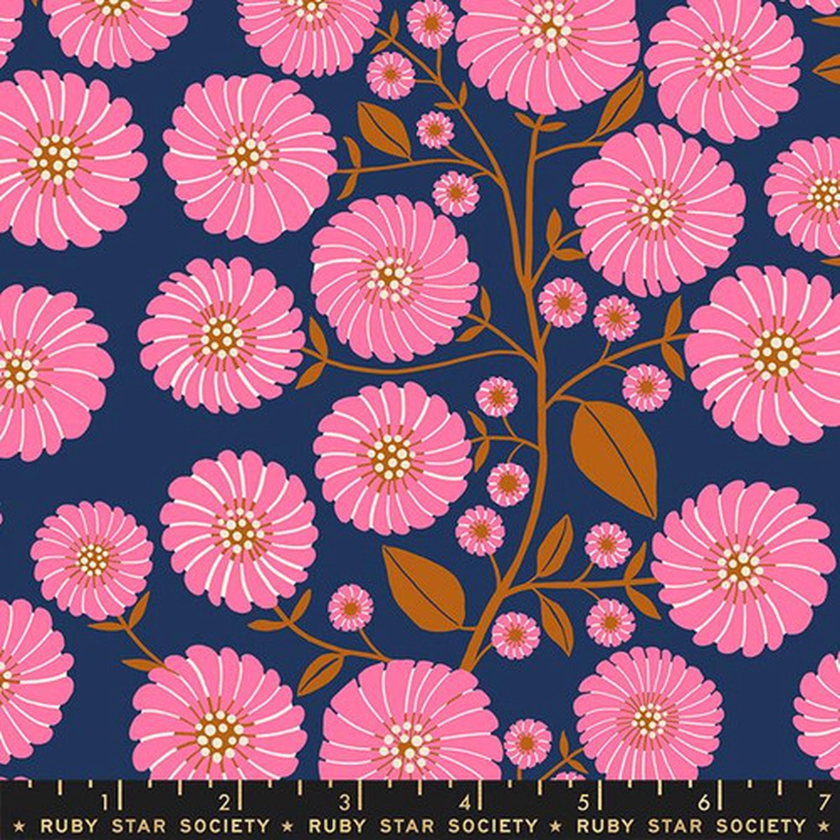Hot Pink daisy fabric - Ruby Star Society Floradora navy pink quilt cotton fabric