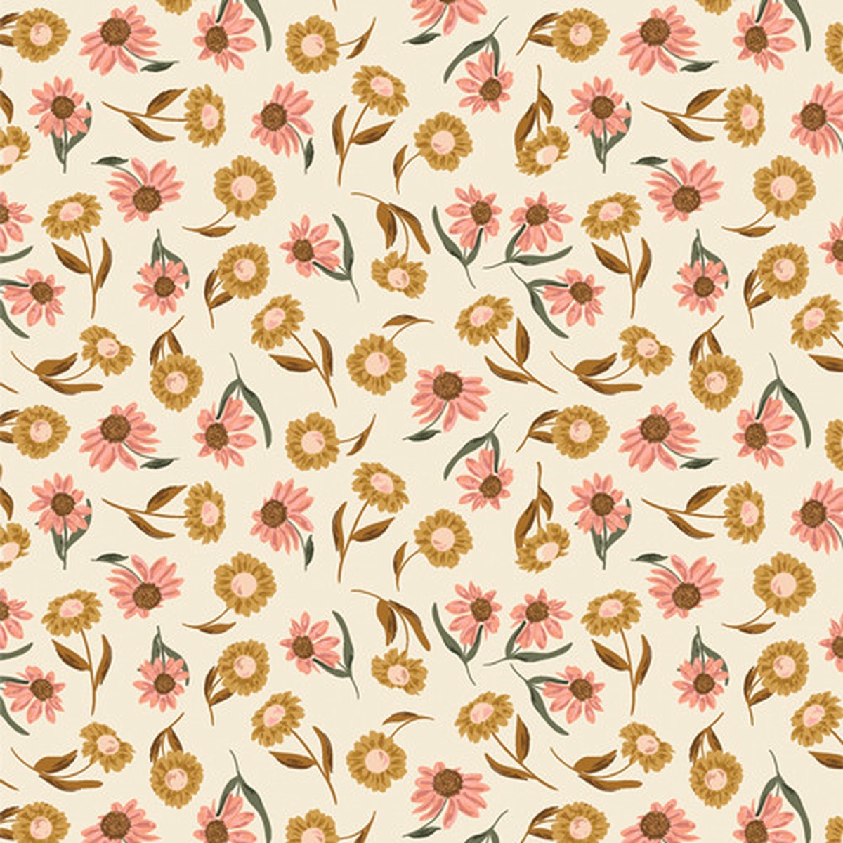 Nectar Willow Brown Floral Fabric Pink and Yellow Flower Quilting