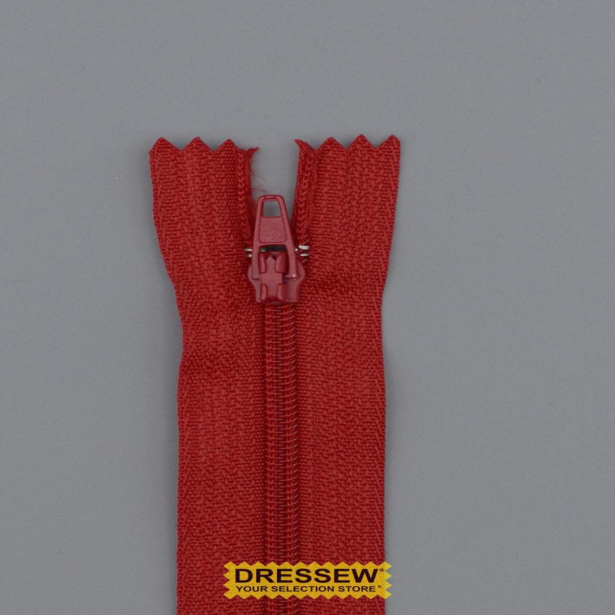 #3 Fine Coil Closed End Zipper 35cm Hot Red
